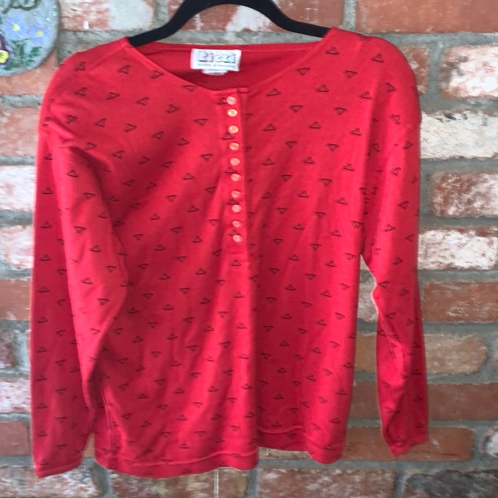 Ricki miss Ericka 80s vintage red triangle long sleeved blouse